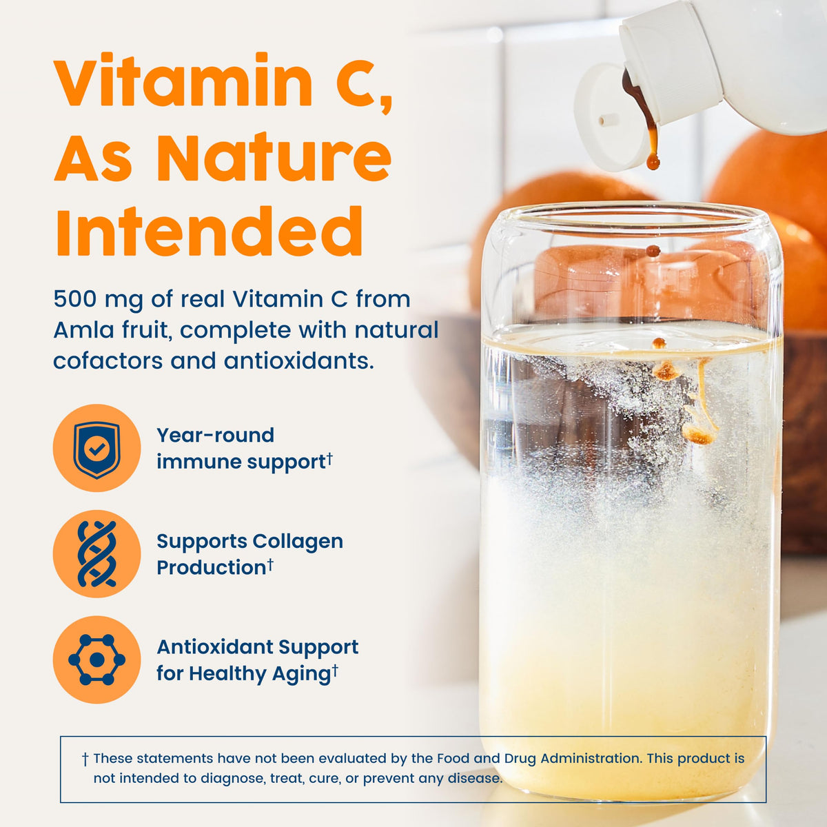 NativePath Vitamine C Liposomale 500mg Orange - produit dans un verre d'eau