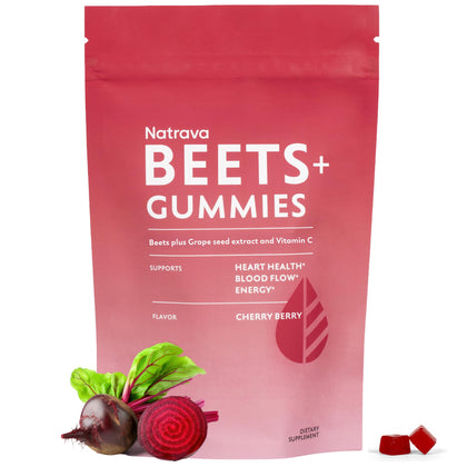 Natrava Gummies Beets+ boîte vue de face avec 50 gummies