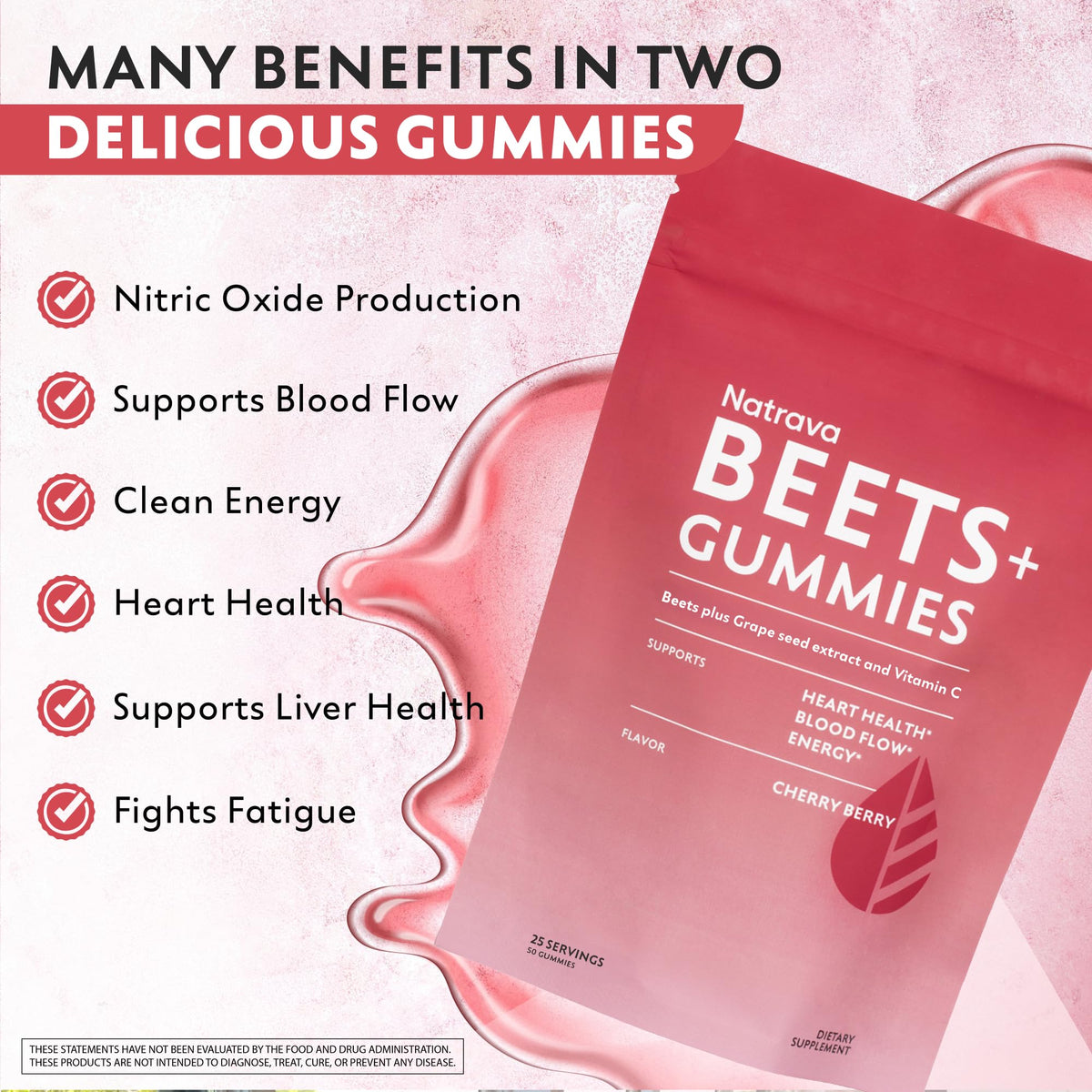 Natrava Gummies Beets+ gummies sur une table