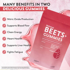 Natrava Gummies Beets+ gummies sur une table