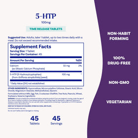 Natrol 5-HTP 100 mg avec des ingrédients naturels en arrière-plan