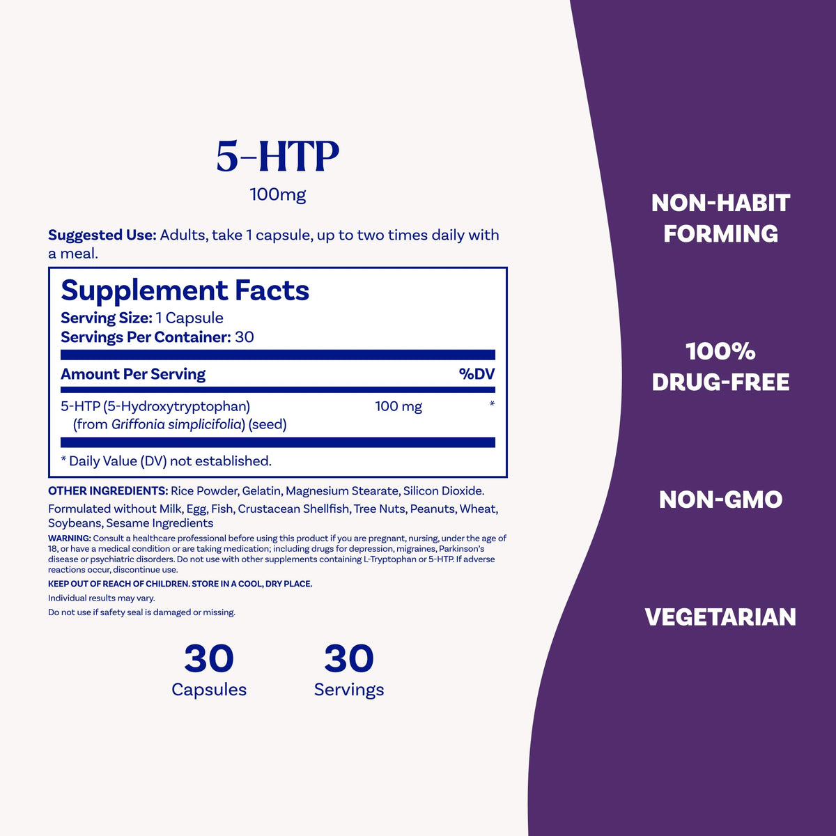 Natrol 5-HTP 100 mg sur une table avec d'autres compléments