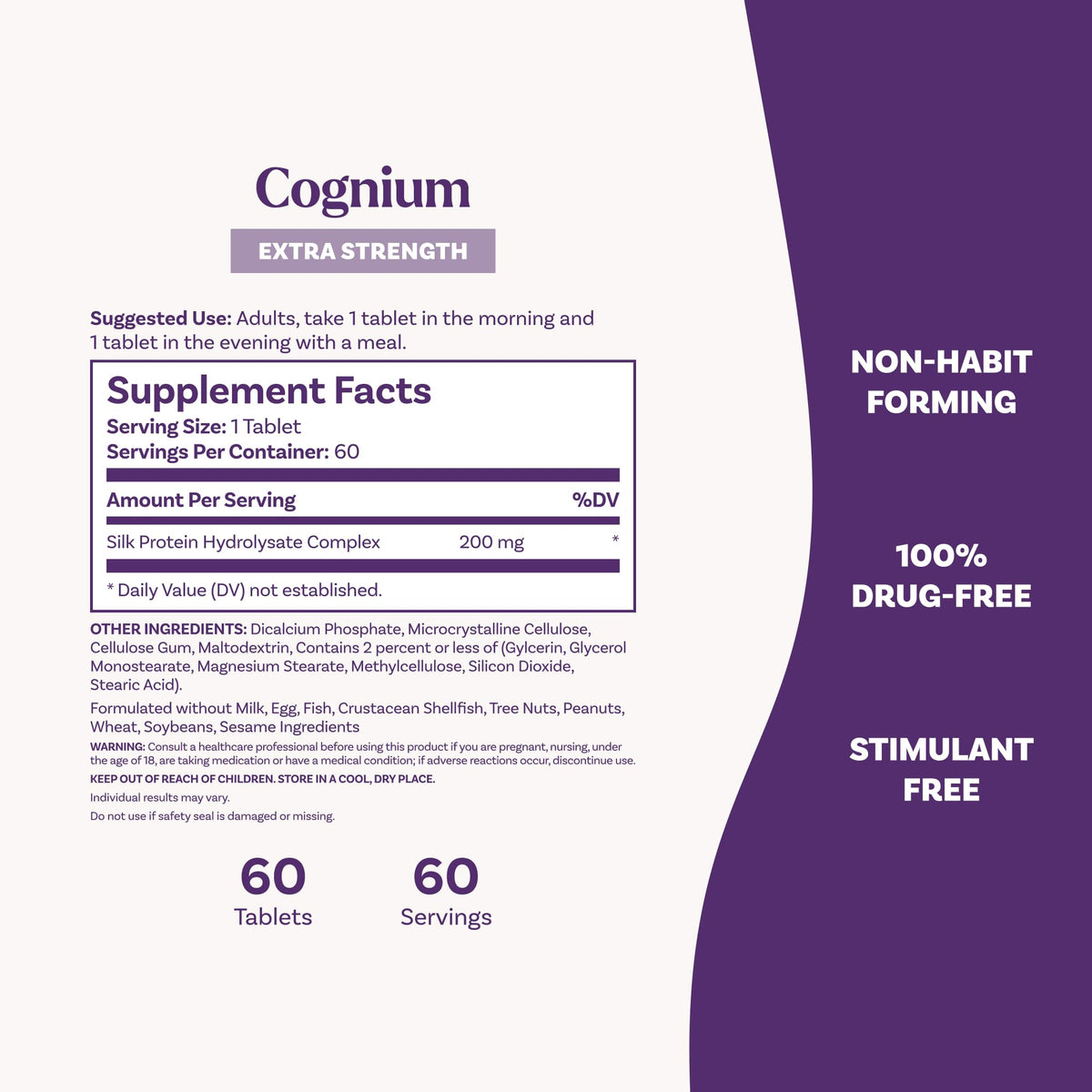 Natrol Cognium vue de dessus montrant le dosage recommandé