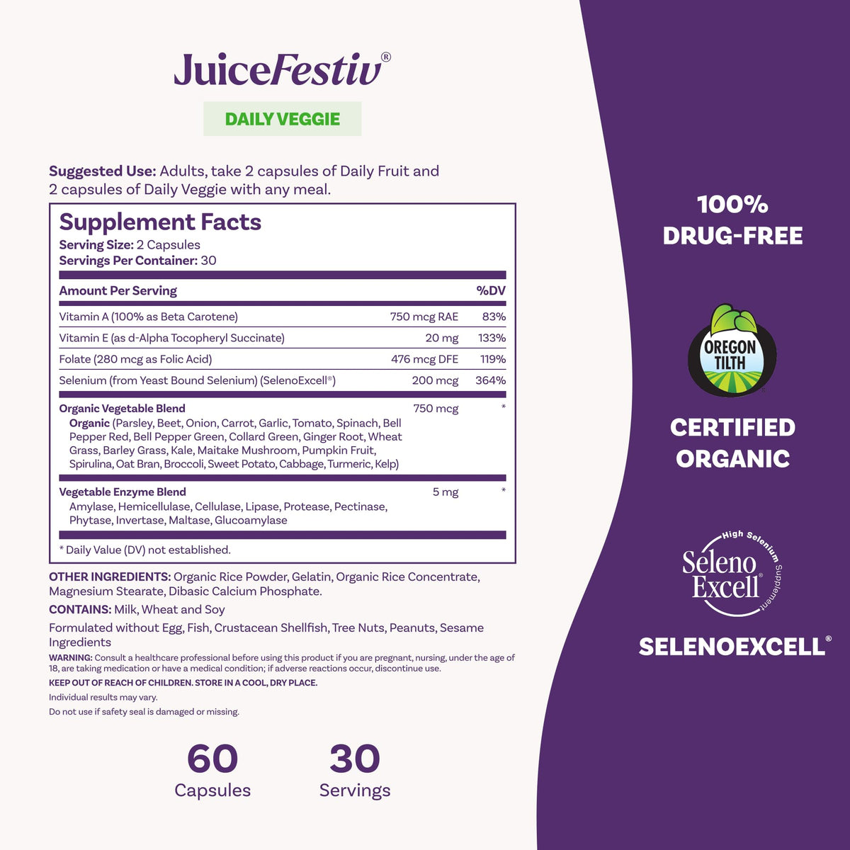 Natrol JuiceFestiv 60 capsules avec étiquette visible