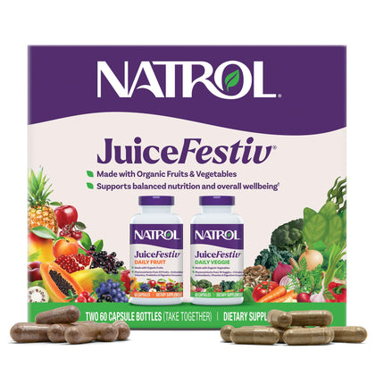 Natrol JuiceFestiv 60 capsules vue de face avec emballage