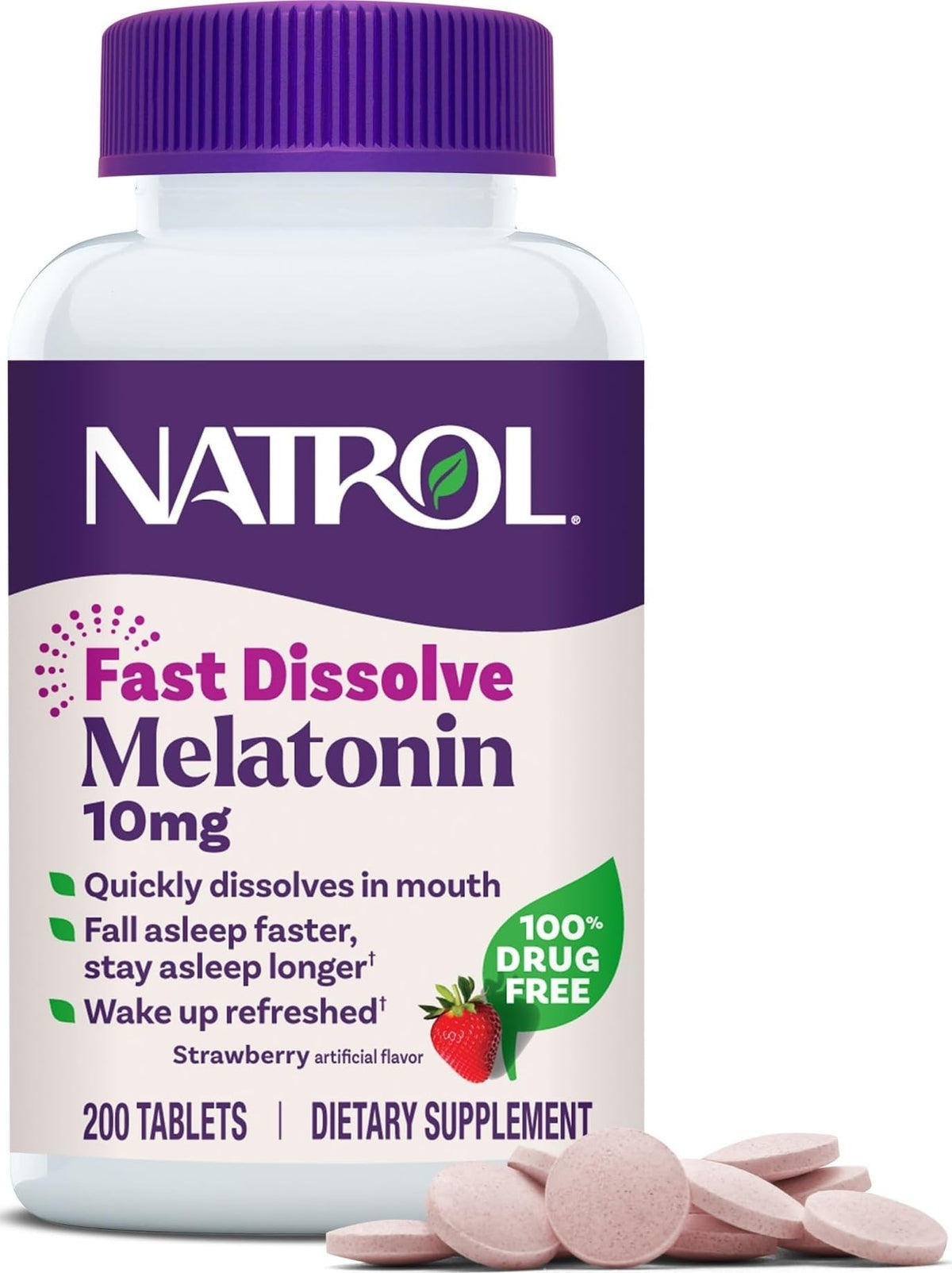 Natrol Melatonin 10 mg comprimés dissolvants fraise - vue de l'emballage