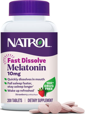 Natrol Melatonin 10 mg comprimés dissolvants fraise - vue de l'emballage