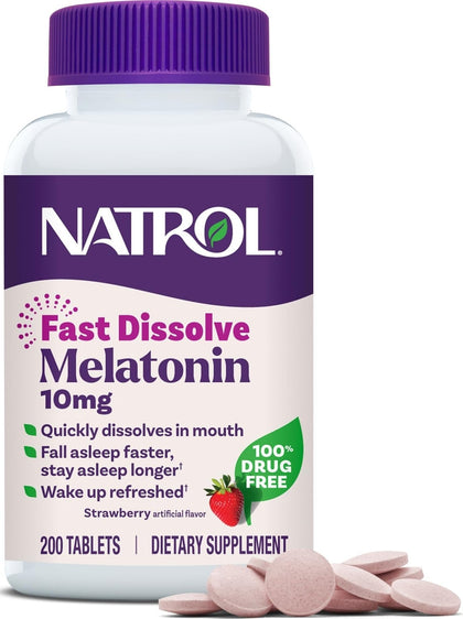 Natrol Melatonin 10 mg comprimés dissolvants fraise - vue de l'emballage