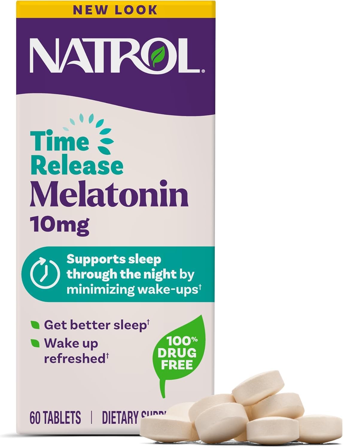 Natrol Melatonine 10 mg 60 tablettes vue avant avec emballage