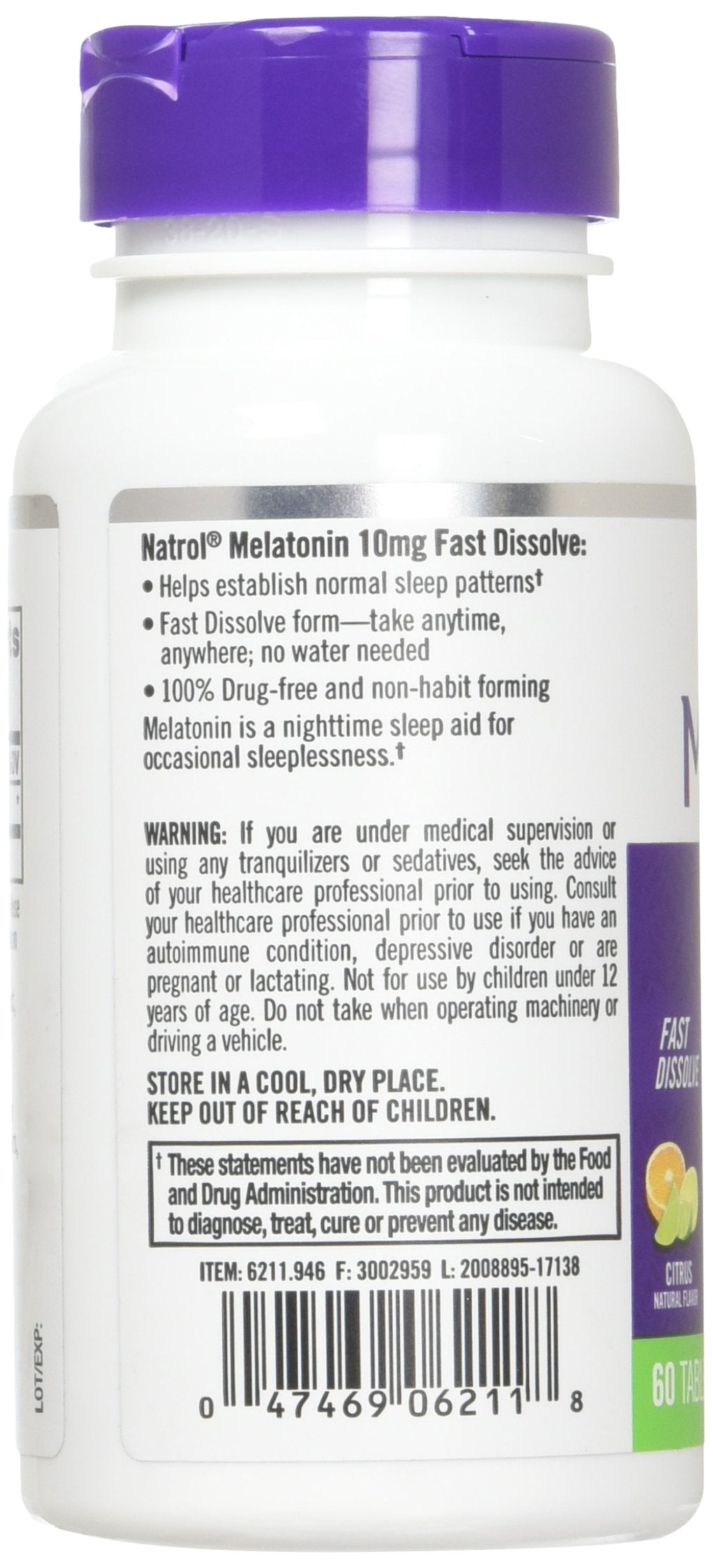 Natrol Mélatonine 10 mg comprimés présentés sur une surface neutre