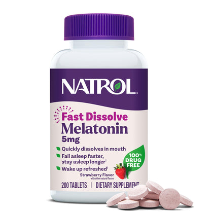 Natrol Melatonine 5 mg tablettes dissolvables saveur fraise