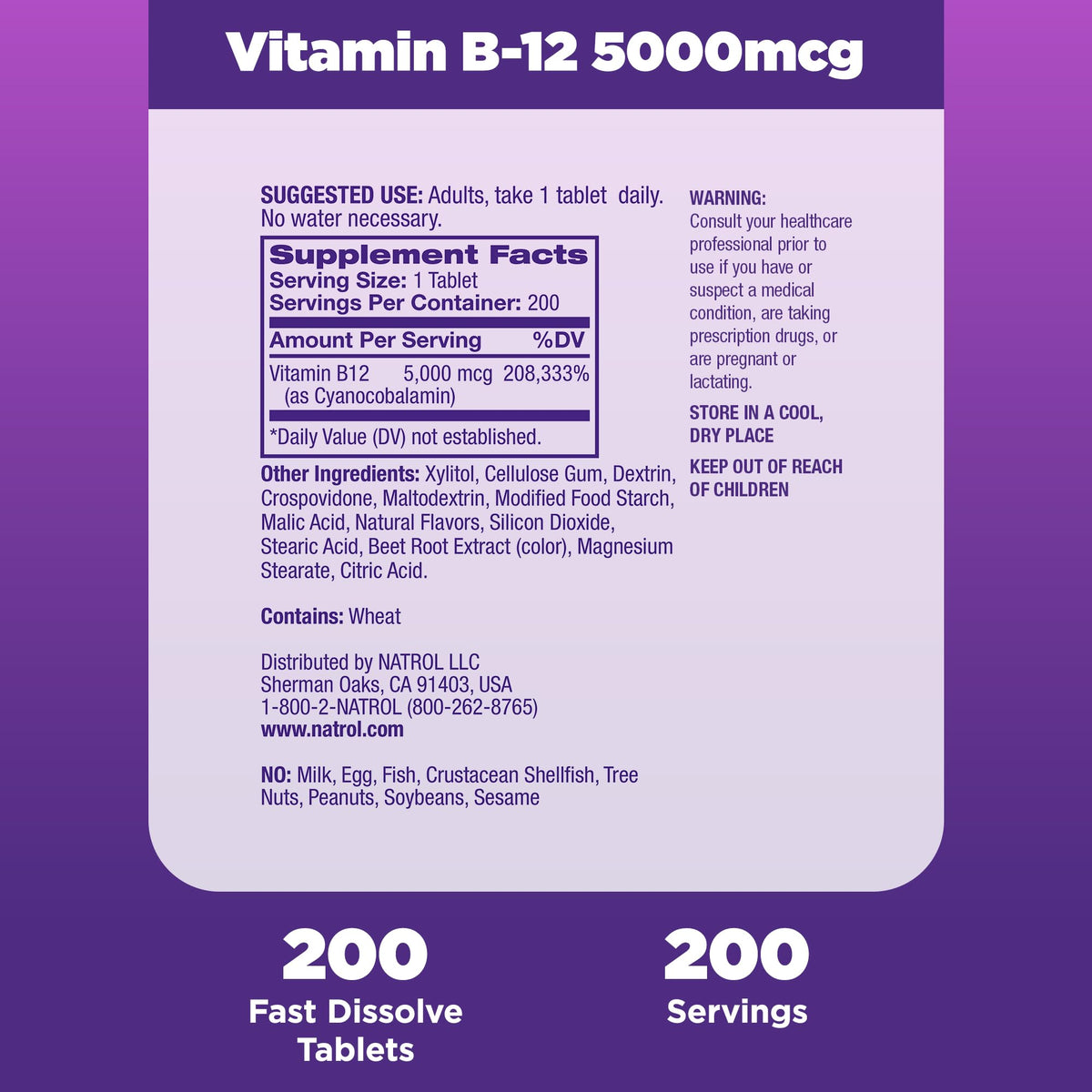 Natrol Vitamine B12 5000 mcg Fast Dissolve comprimé en usage quotidien