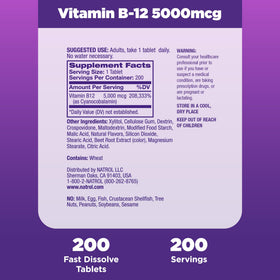 Natrol Vitamine B12 5000 mcg Fast Dissolve comprimé en usage quotidien