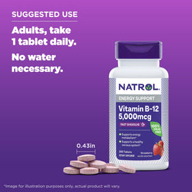 Natrol Vitamine B12 5000 mcg tablette avec vue rapprochée