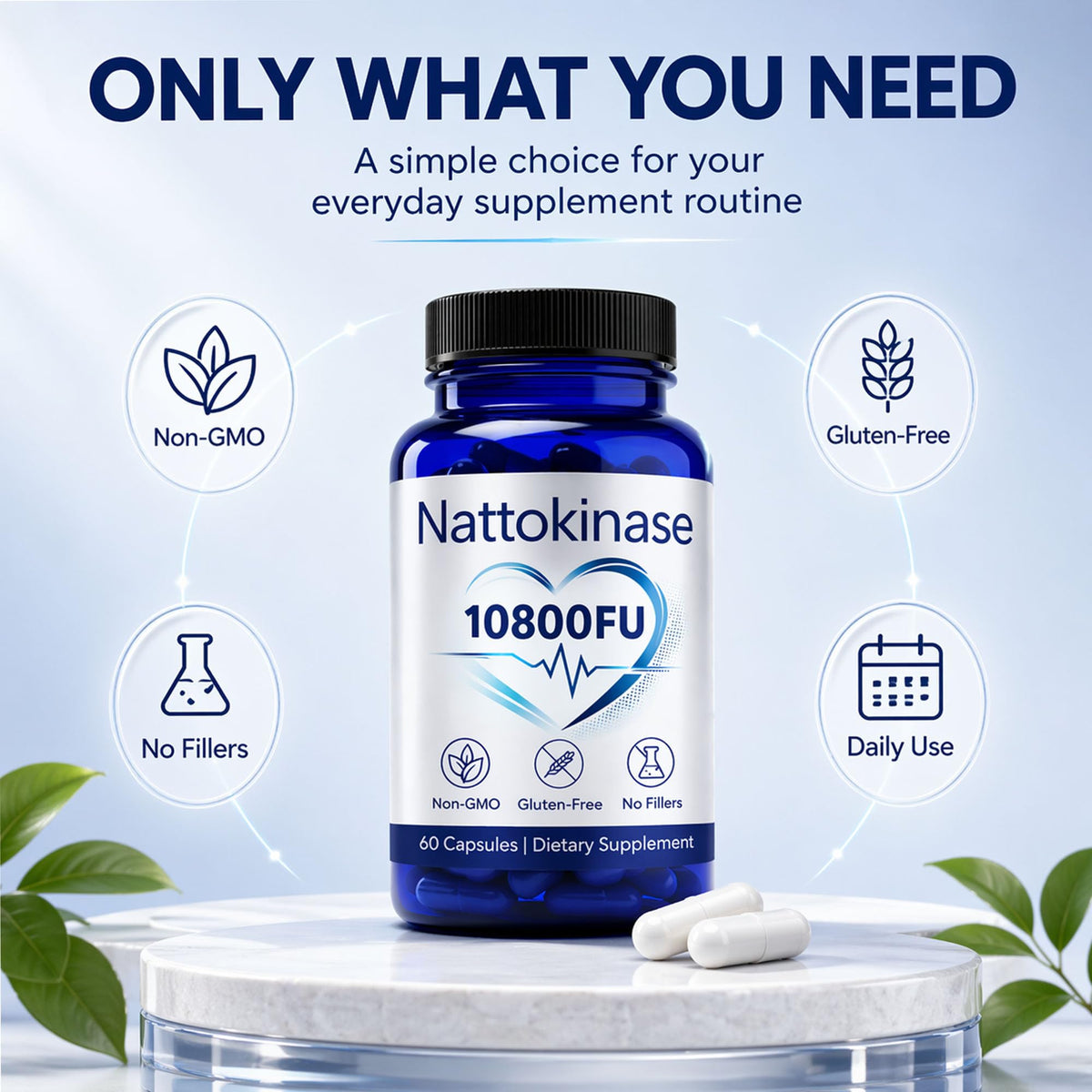 Nattokinase 10800 FU avec d'autres compléments alimentaires pour un mode de vie actif
