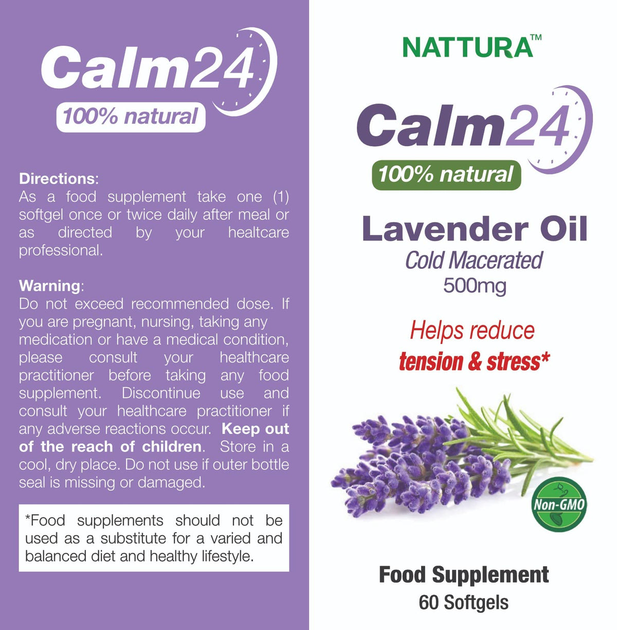 Nattura Calm Aid Gélules d'Huile de Lavande 500mg - Détails de l'emballage