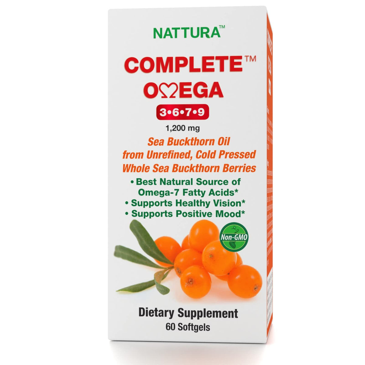 Nattura Complète Omega 3-6-7-9 capsules sur fond blanc
