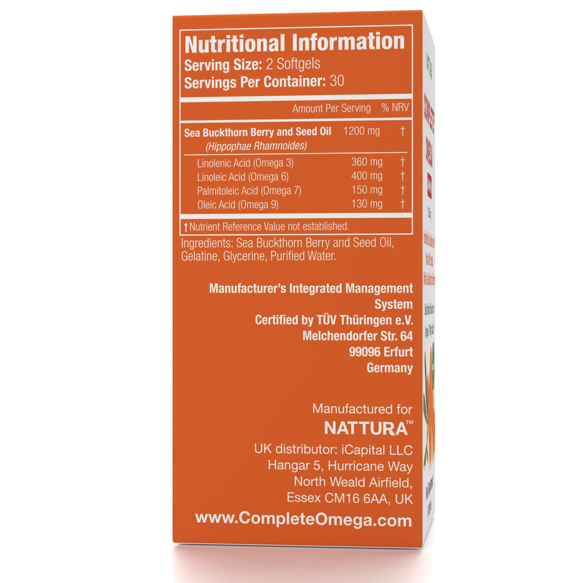 Nattura Complète Omega 3-6-7-9 vue arrière de la bouteille