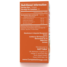 Nattura Complète Omega 3-6-7-9 vue arrière de la bouteille