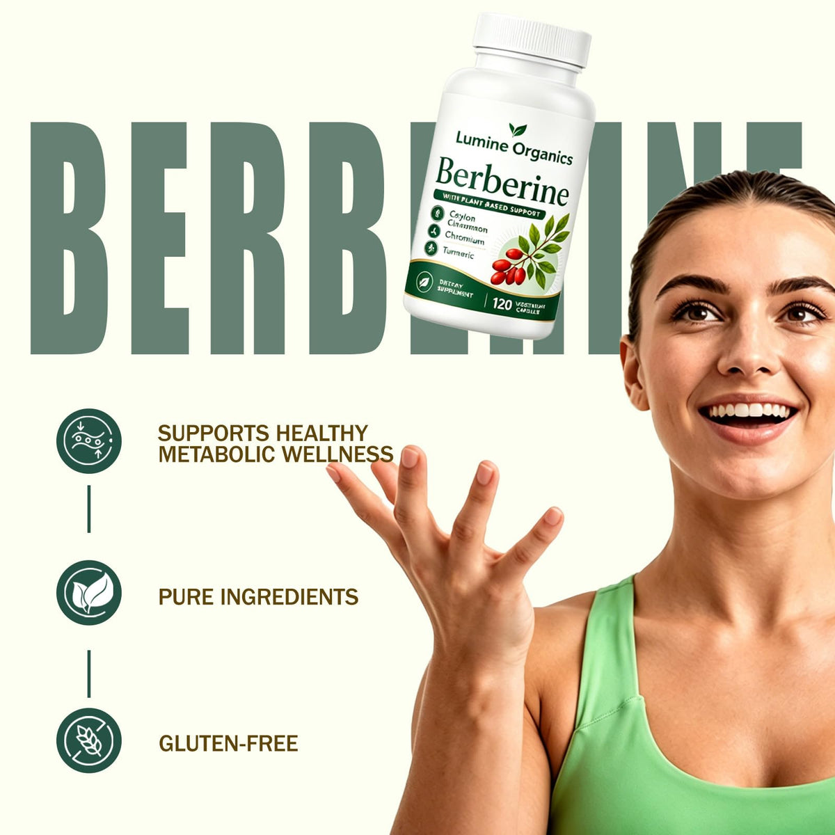 Natura Derm Berberine Complex 120 capsules avec verre d'eau