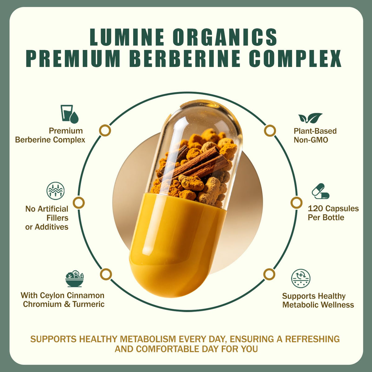 Natura Derm Berberine Complex 120 capsules sur une table