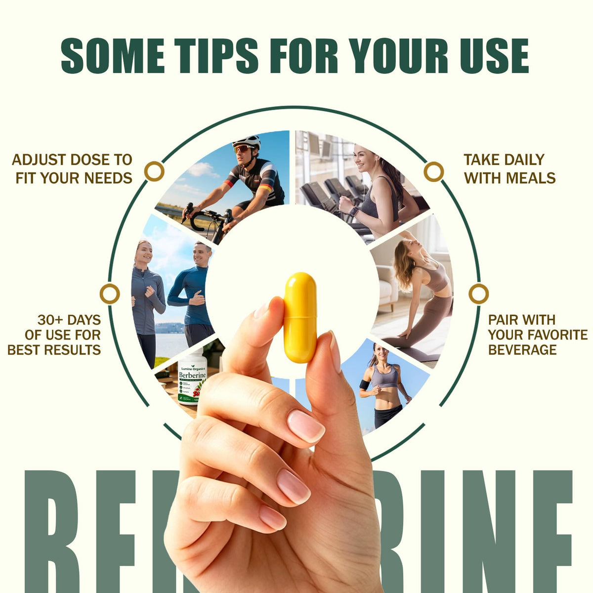 Natura Derm Berberine Complex 4-en-1 ingrédients sur fond naturel