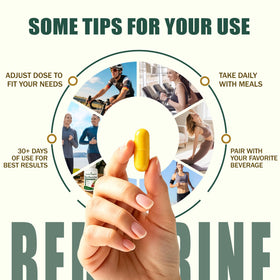Natura Derm Berberine Complex 4-en-1 ingrédients sur fond naturel