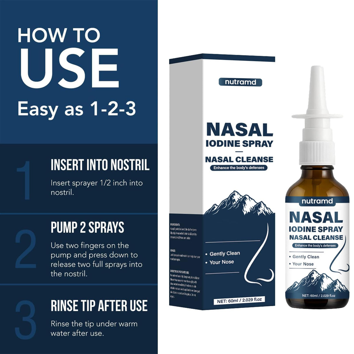 Natura Derm Spray Nasal à l'Iode 60 ml avec pulvérisation démontrée