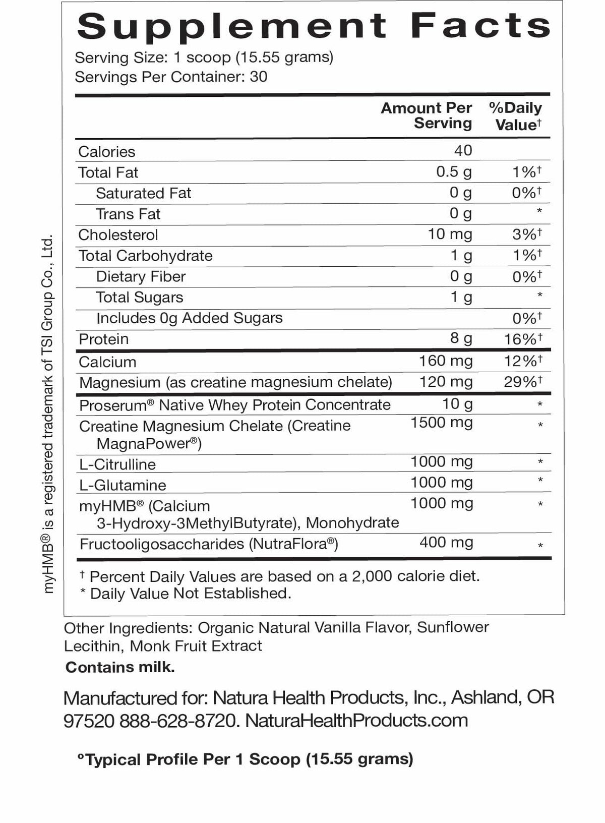 Natura Health Products Amino Whey Pro 508g étiquette détaillée