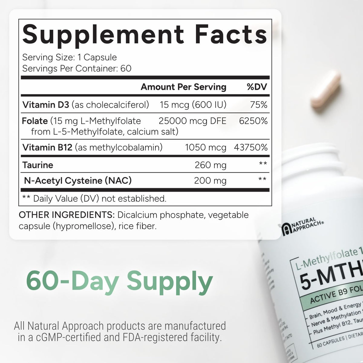 Natural Approach L-Methylfolate 15mg nutrition facts