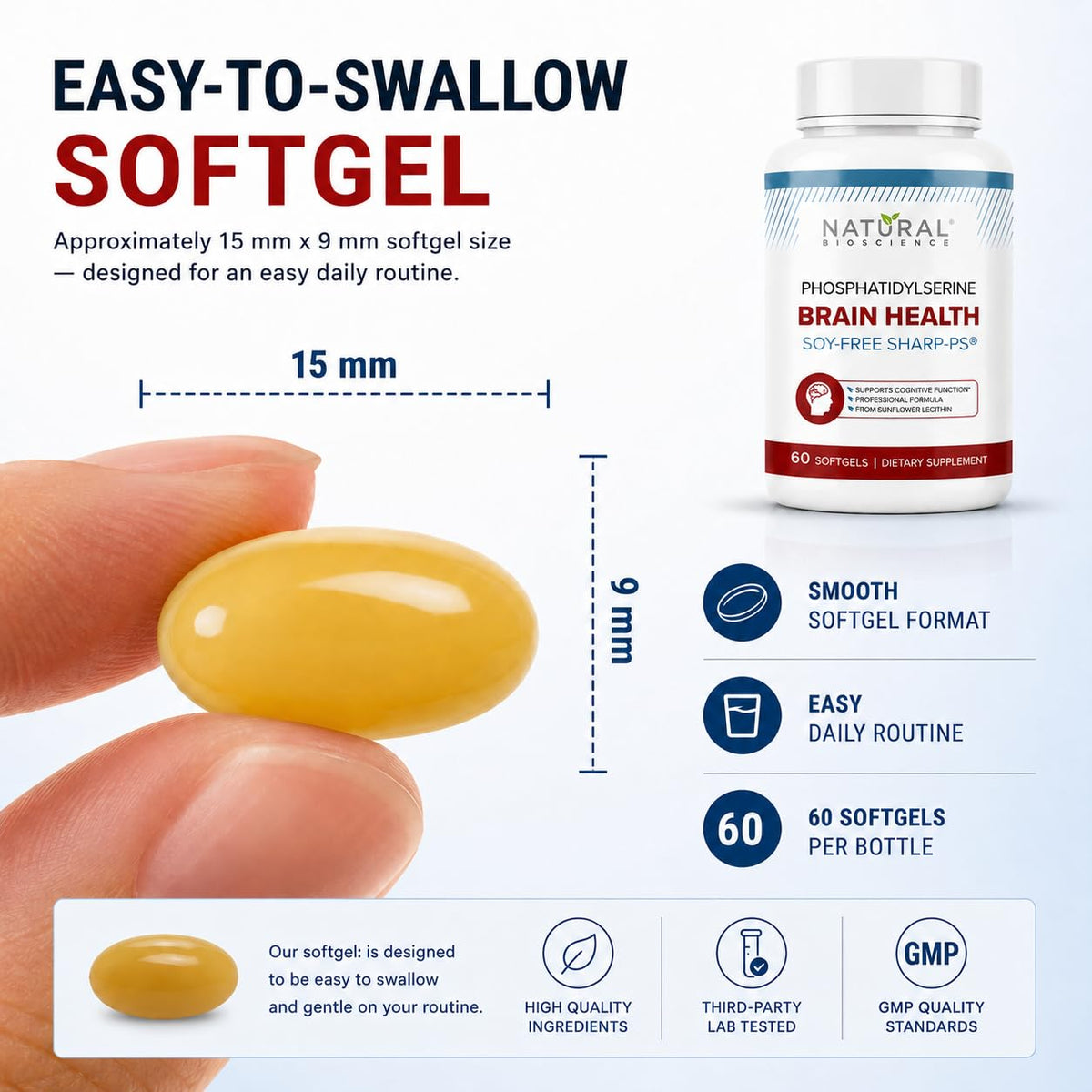 Natural BioScience Phosphatidylserine 100mg capsules à côté d'une tasse de thé