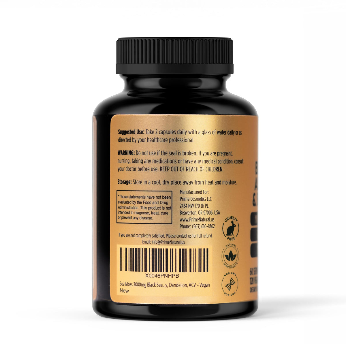 NATURAL Complément Alimentaire 120 Capsules côté avec dosage