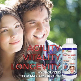 Natural Energy Vital Procollagen 16oz sur une table avec fruits