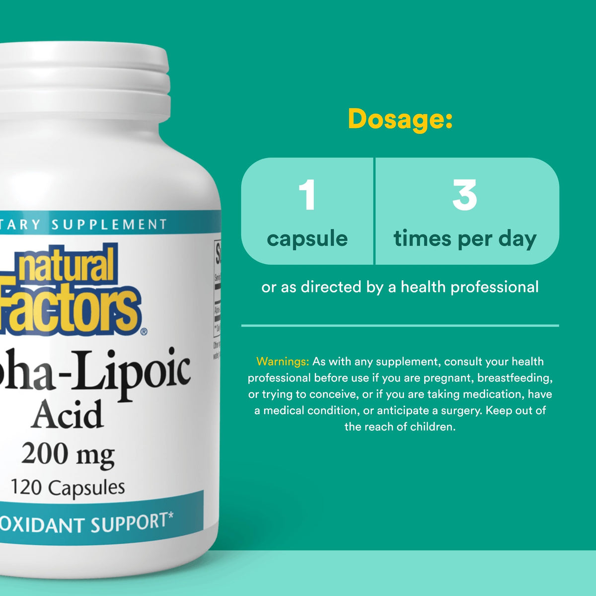 Natural Factors Acide Alpha-Lipoïque 200 mg capsules sur une table