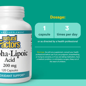 Natural Factors Acide Alpha-Lipoïque 200 mg capsules sur une table