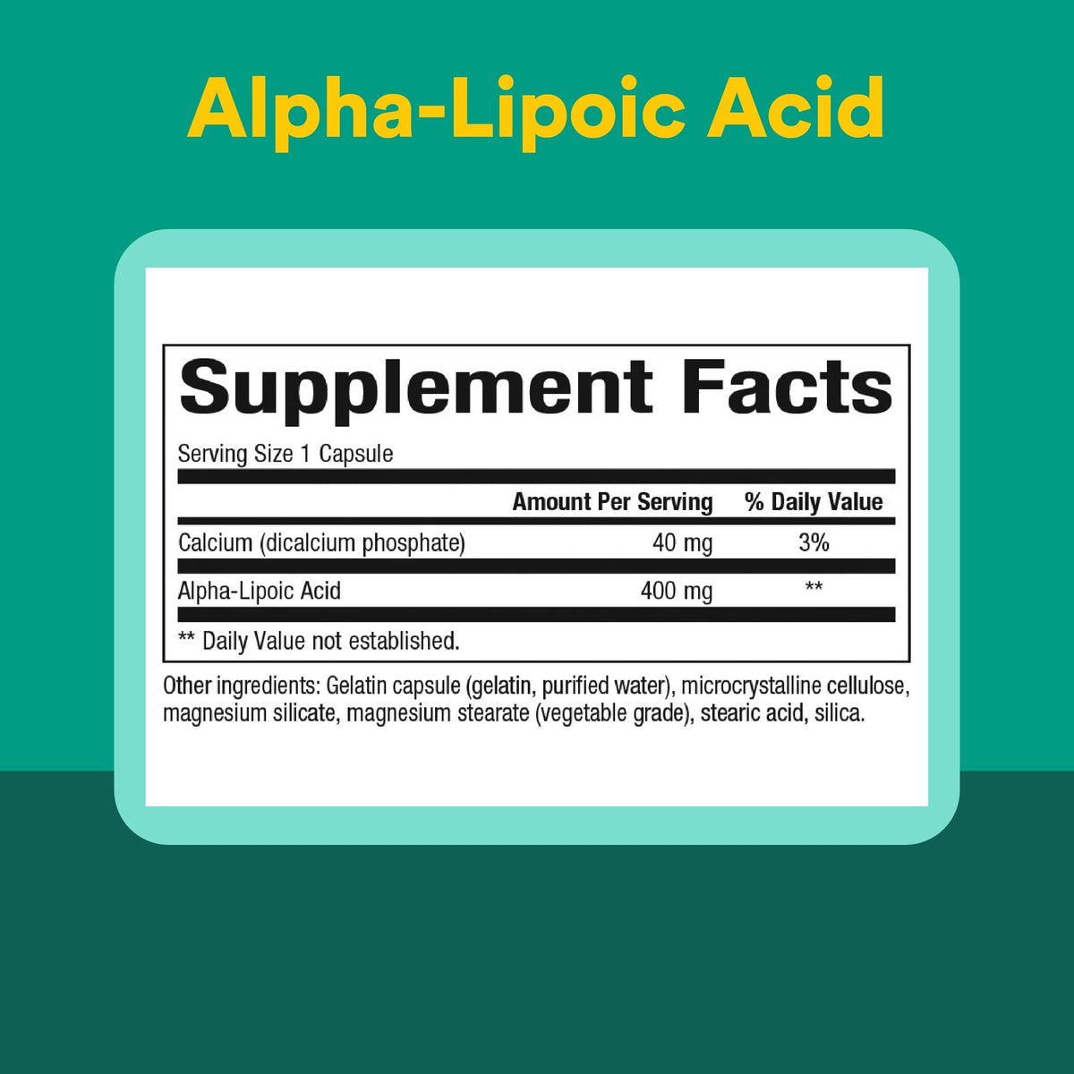 Natural Factors Acide Alpha-Lipoïque 400 mg sur une table en bois