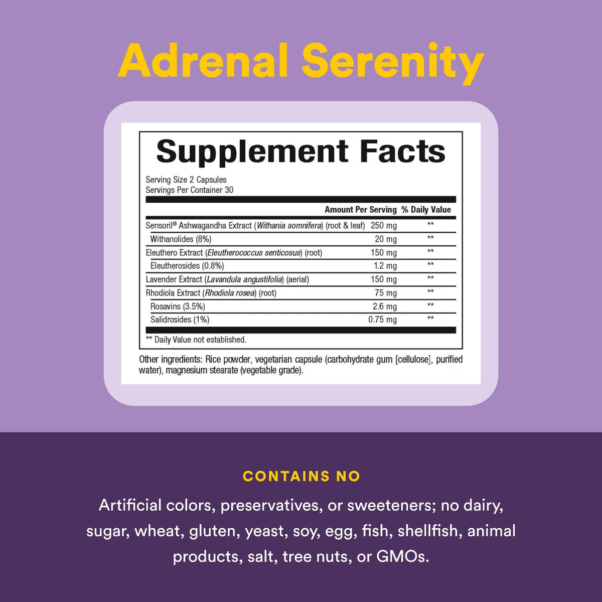 Natural Factors Adrenal Serenity capsules with herbal ingredients