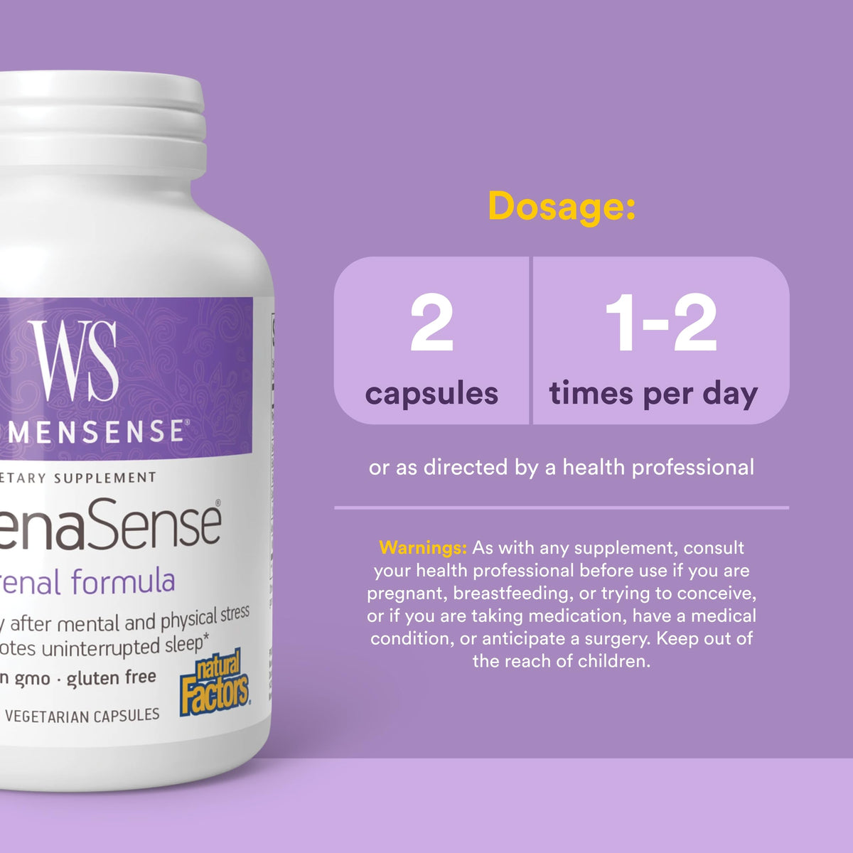 Natural Factors AdrenaSense capsules sur une table