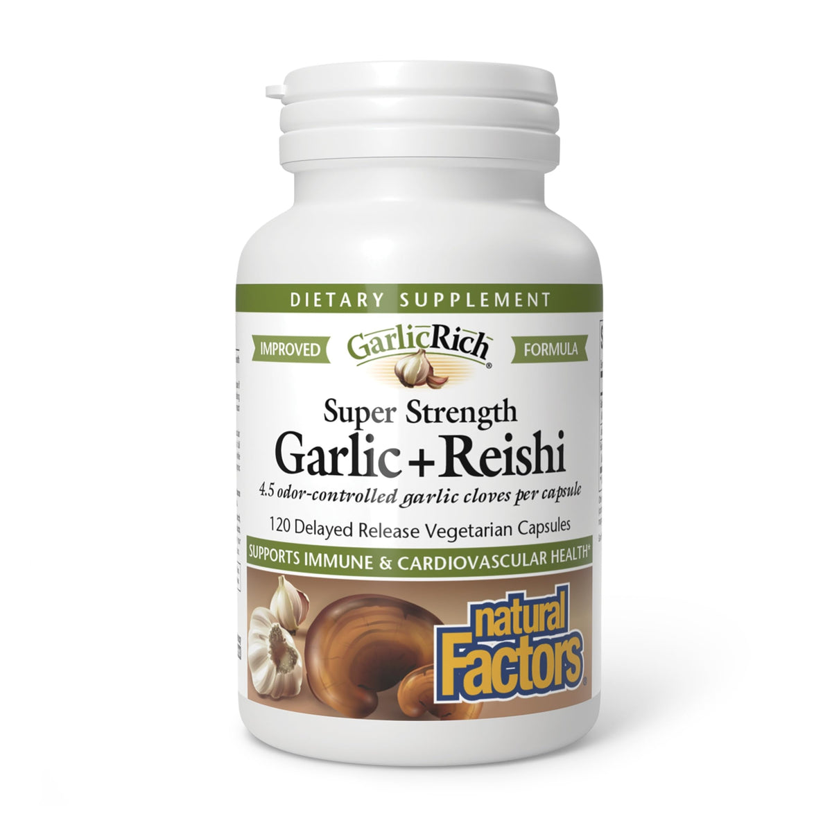 Natural Factors Ail + Reishi 120 capsules végétales vue de face