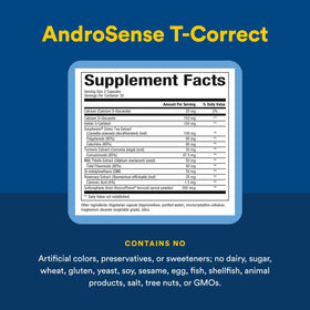 Natural Factors AndroSense T-Correct 60 Veg Caps - ingrédients listés sur l'étiquette