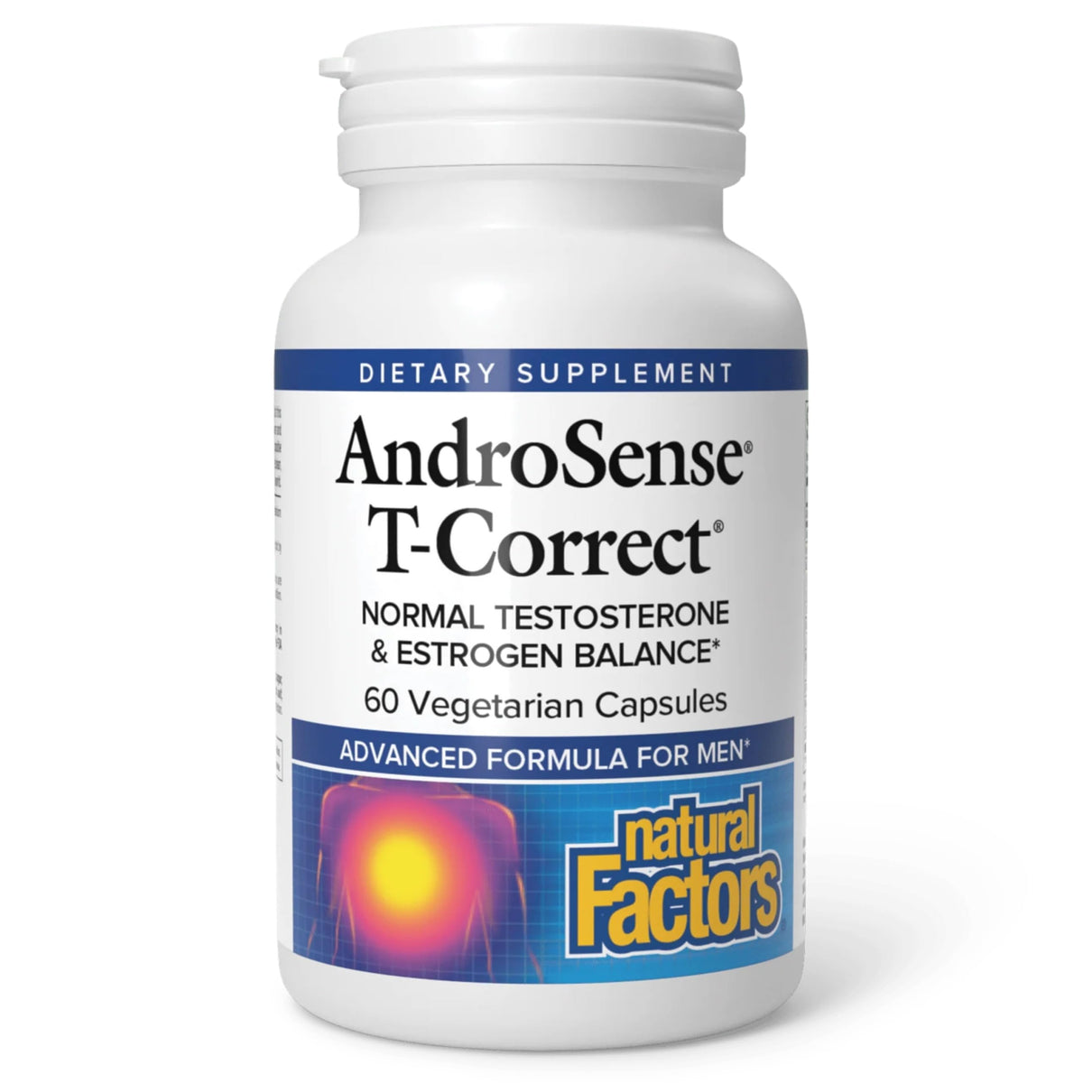 Natural Factors AndroSense T-Correct 60 Veg Caps - vue avant du flacon