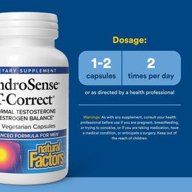 Natural Factors AndroSense T-Correct 60 Veg Caps - vue latérale du flacon