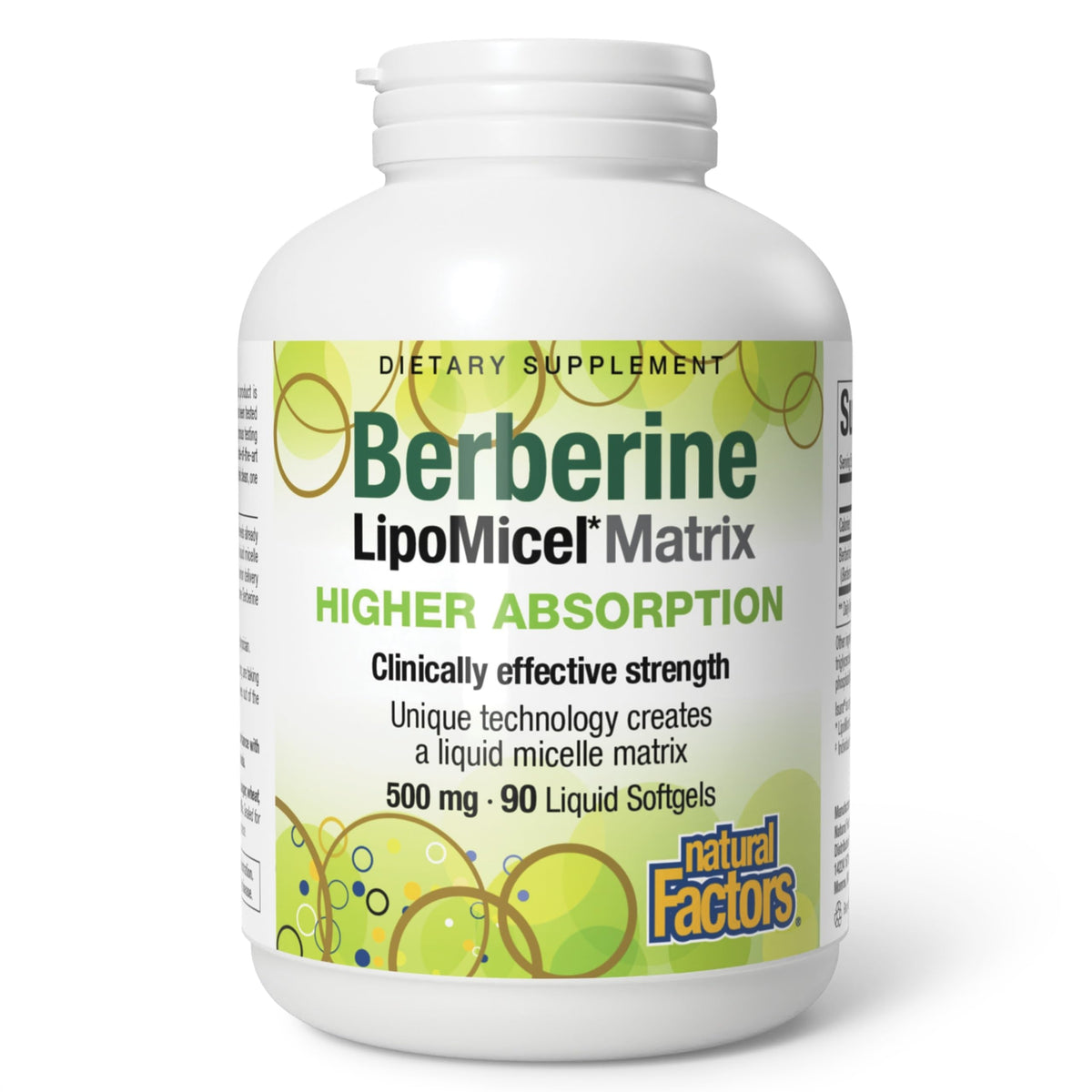Natural Factors Berberine 500 mg gélules liquides vue de face