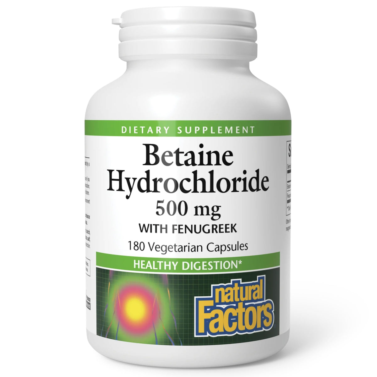 Natural Factors Betaine HCL 500 mg 180 capsules végétariennes, vue de face