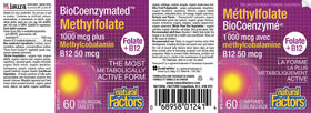 Natural Factors BioCoenzymated 5-MTHF + B12, comprimés sur un fond neutre