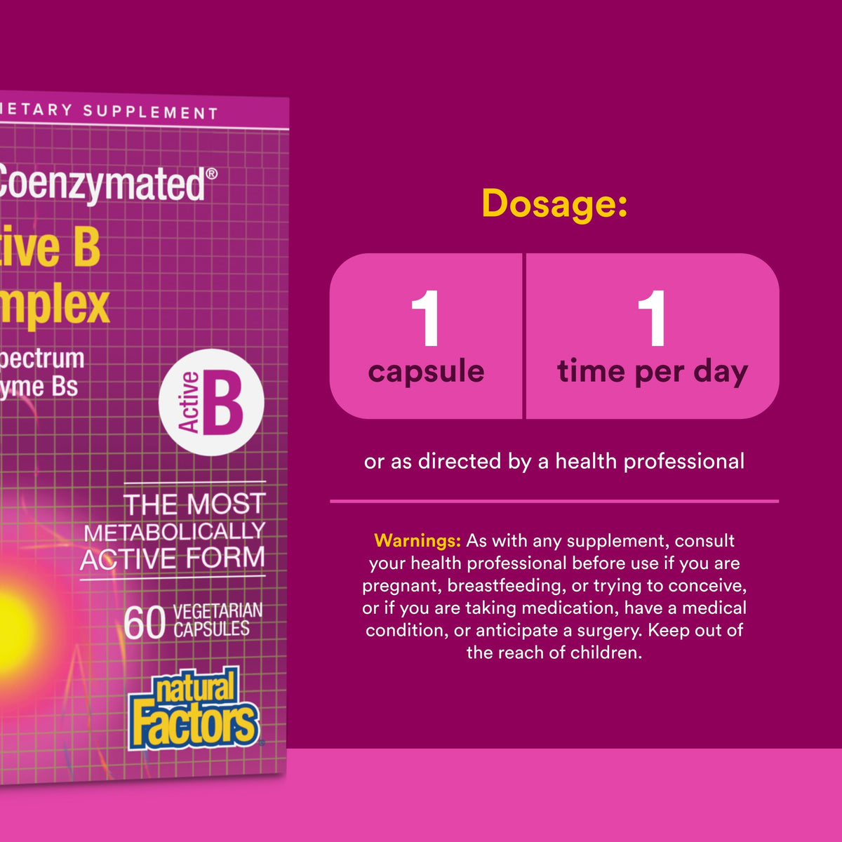 Natural Factors BioCoenzymated B Complex 60 Capsules - étiquette