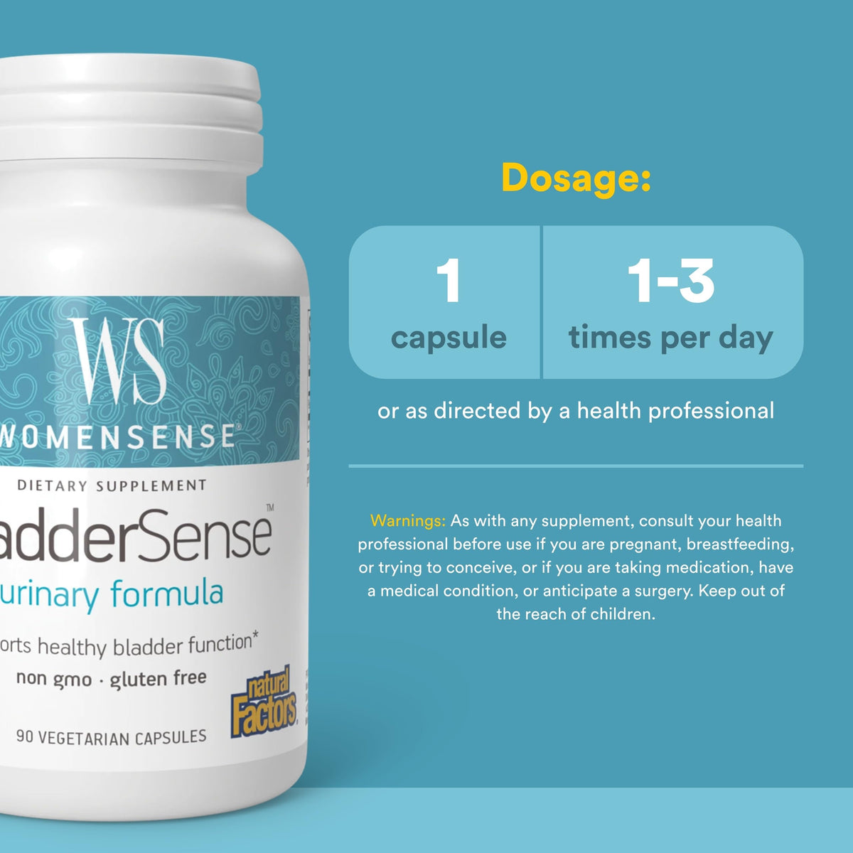 Natural Factors BladderSense capsules végétales à côté d'un verre d'eau