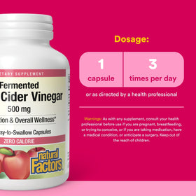 Natural Factors Capsules de Vinaigre de Cidre de Pomme, capsules individuelles sur fond blanc