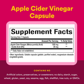Natural Factors Capsules de Vinaigre de Cidre de Pomme, étiquette du produit