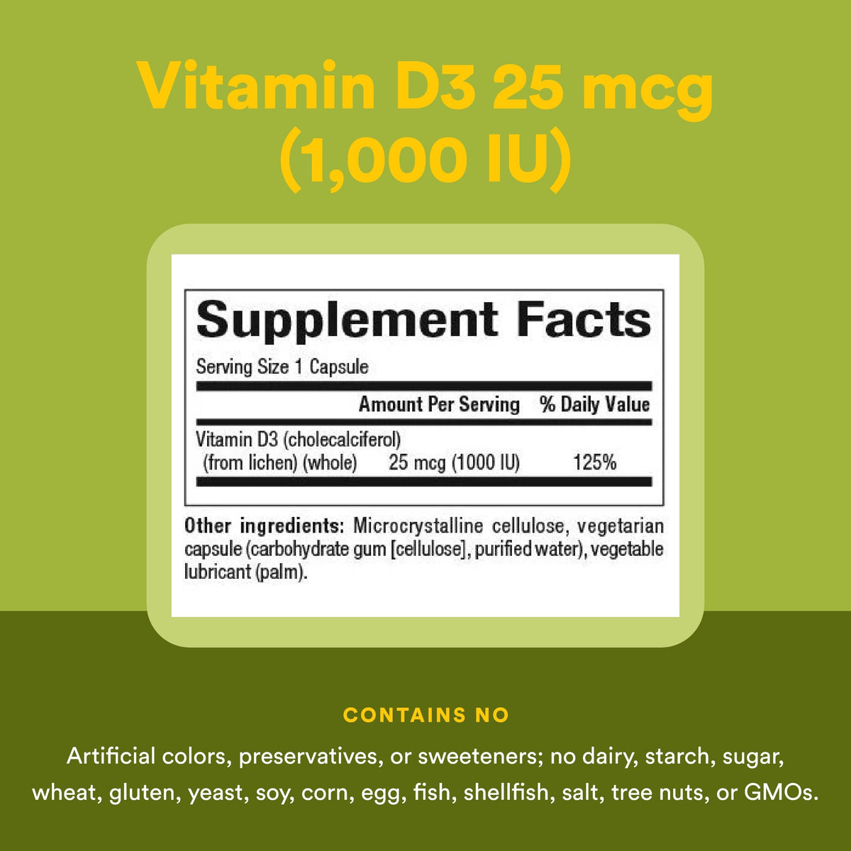 Natural Factors capsules de vitamine D3 125 mcg sur une table en bois